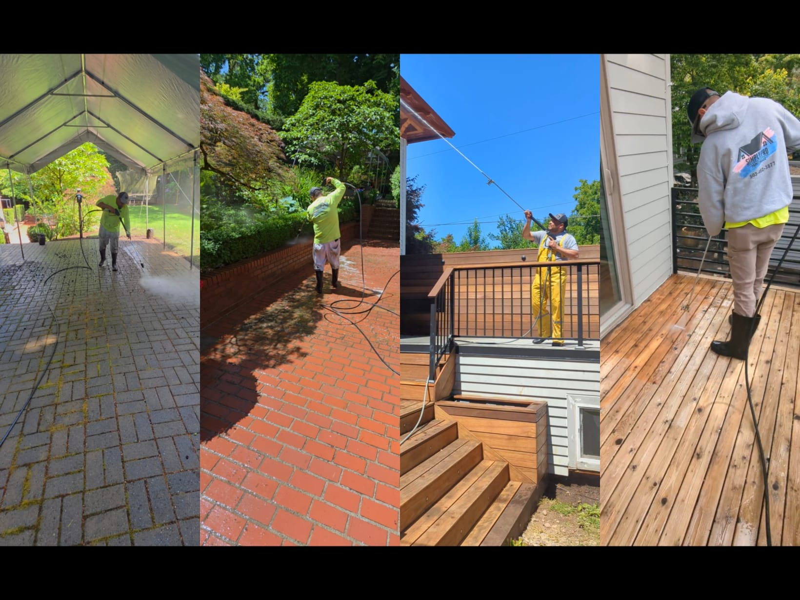 Composite of Simply Pro Painting crew pressure and soft washing exterior surfaces